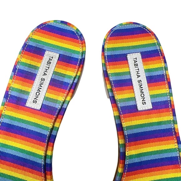 NWOT Tabitha Simmons Sprinkles Rainbow Stripe Slides Size 38 - Picture 9 of 11